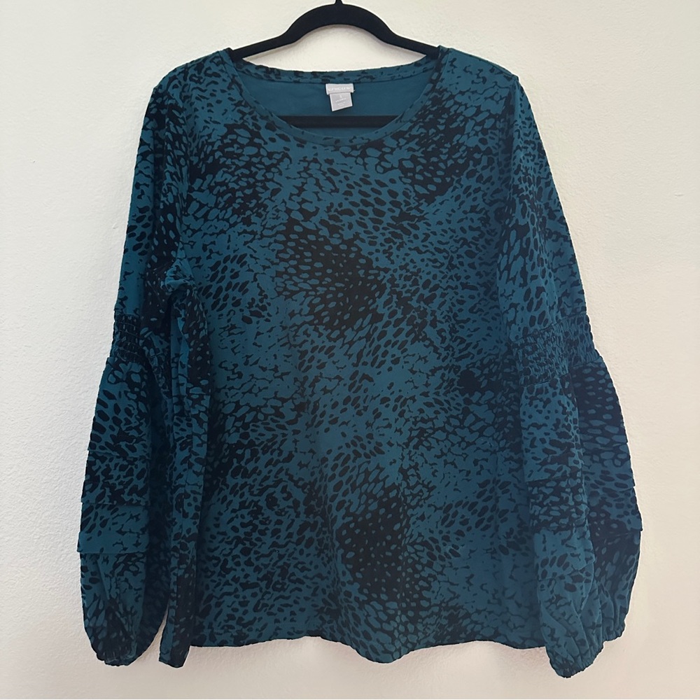 Chico's Teal and  Velvet Black Abstract Print Blouse Size 3 US XL